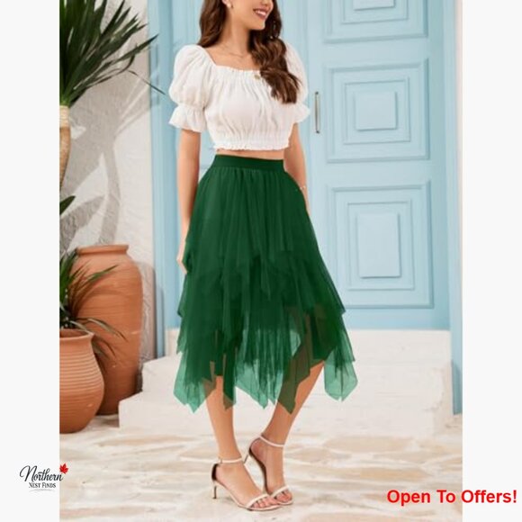 Polyester Tulle Skirt with Elastic Waist Asymmetrical A-Line - Picture 6 of 7